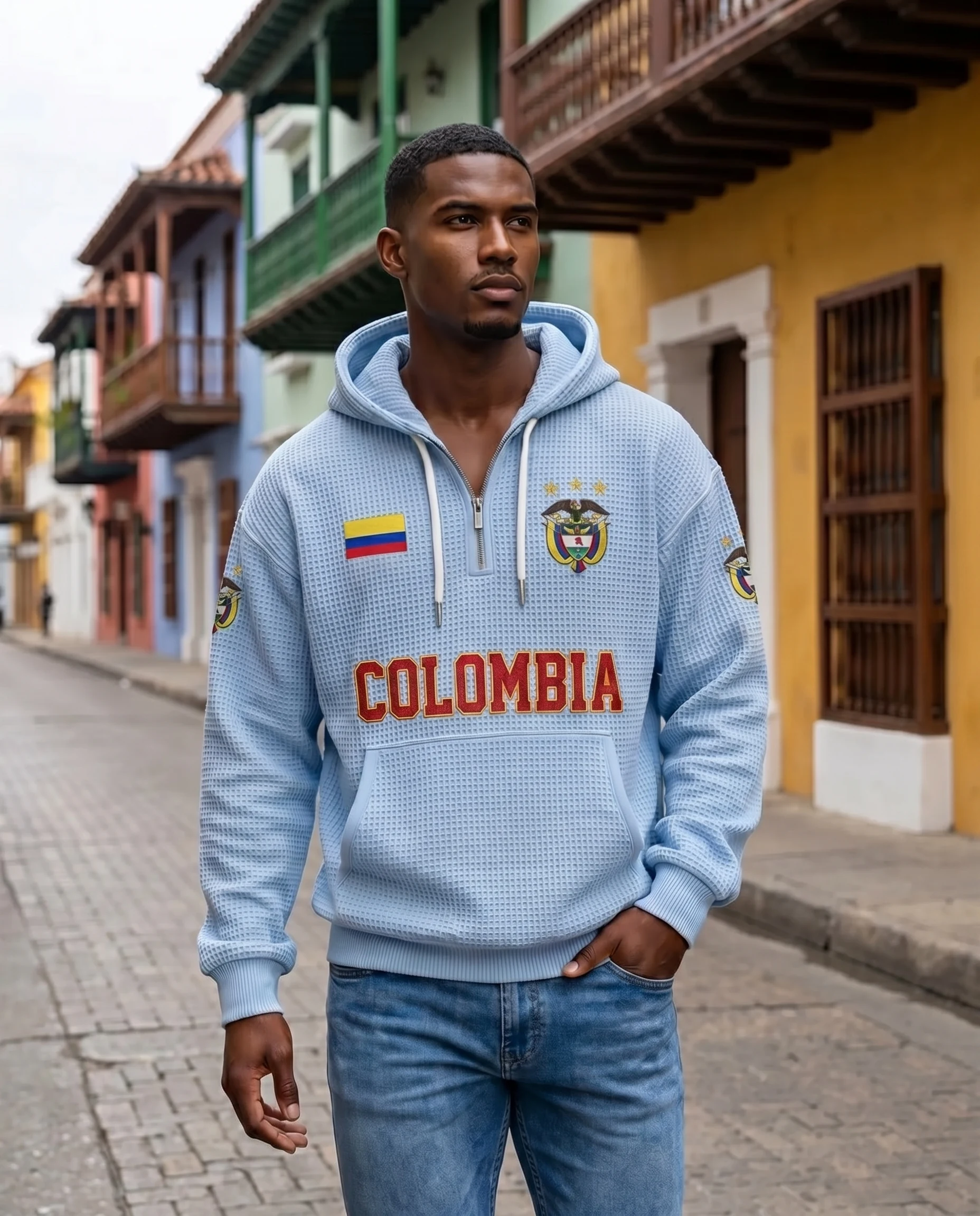 Colombia waffle quarter-zip football fan hoodie