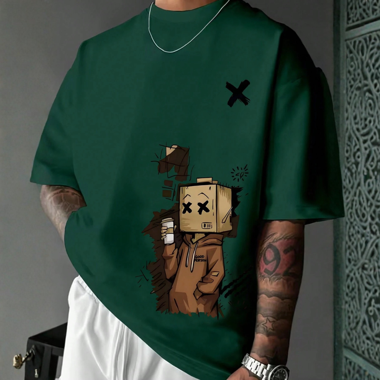 Printed Pattern Round Short Sleeve T Shirt For Men