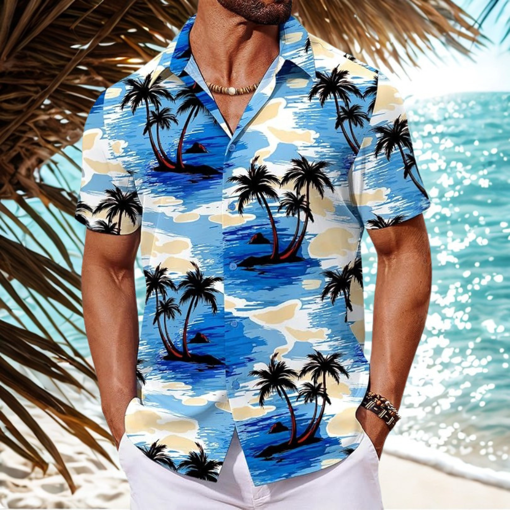 Floral Short Sleeve Button Front Hawaiian Shirt For Men