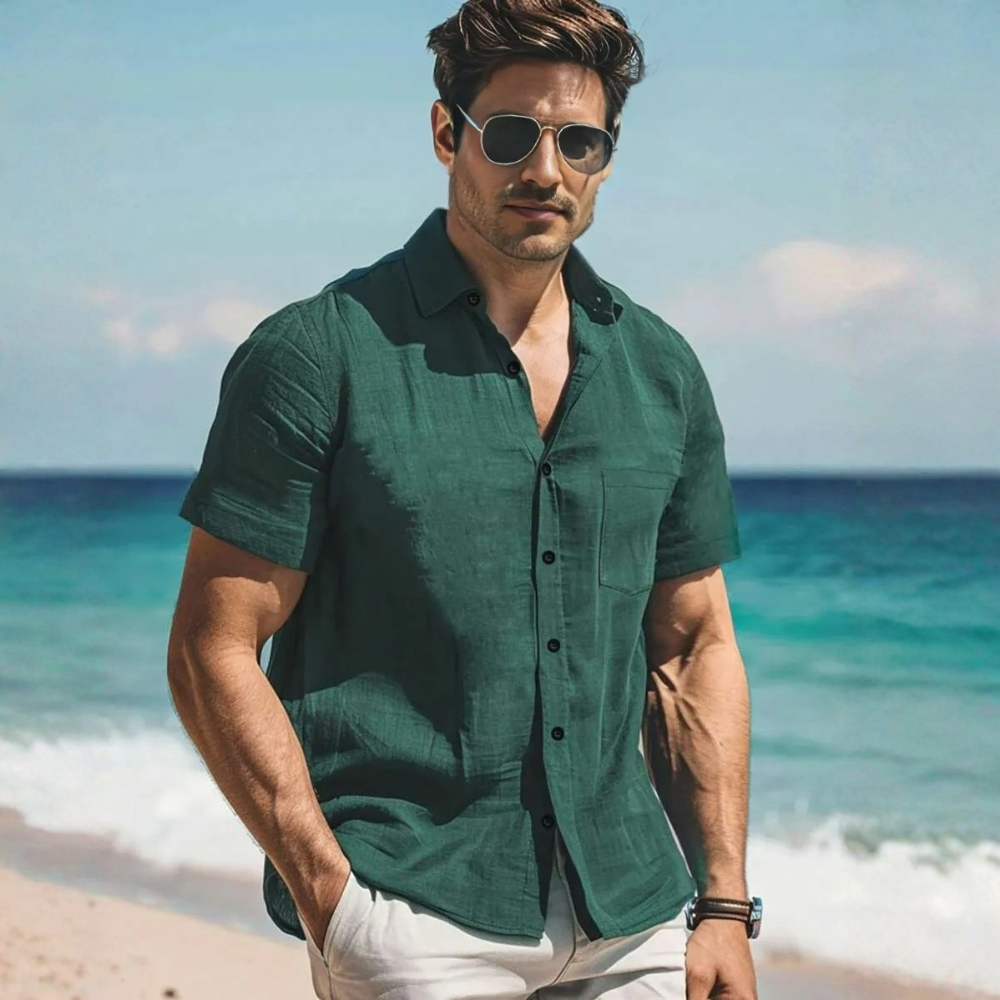 Solid Short Sleeve Casual Shirt For Men