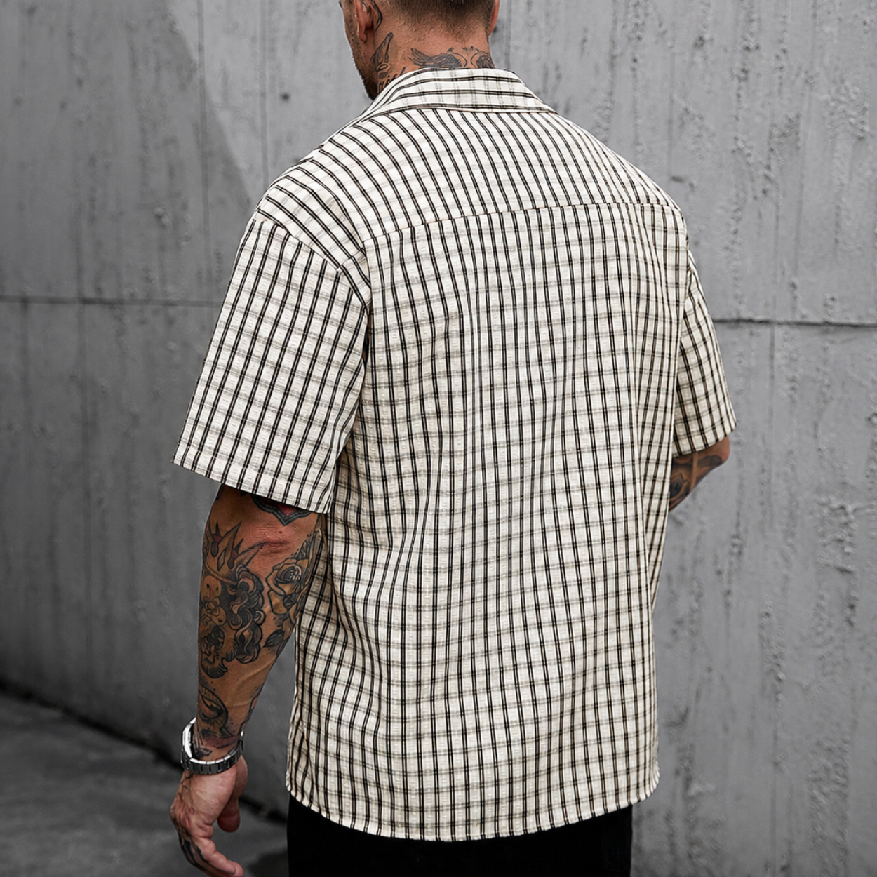 Casual Retro Checkered Short Sleeve Shirt For Men