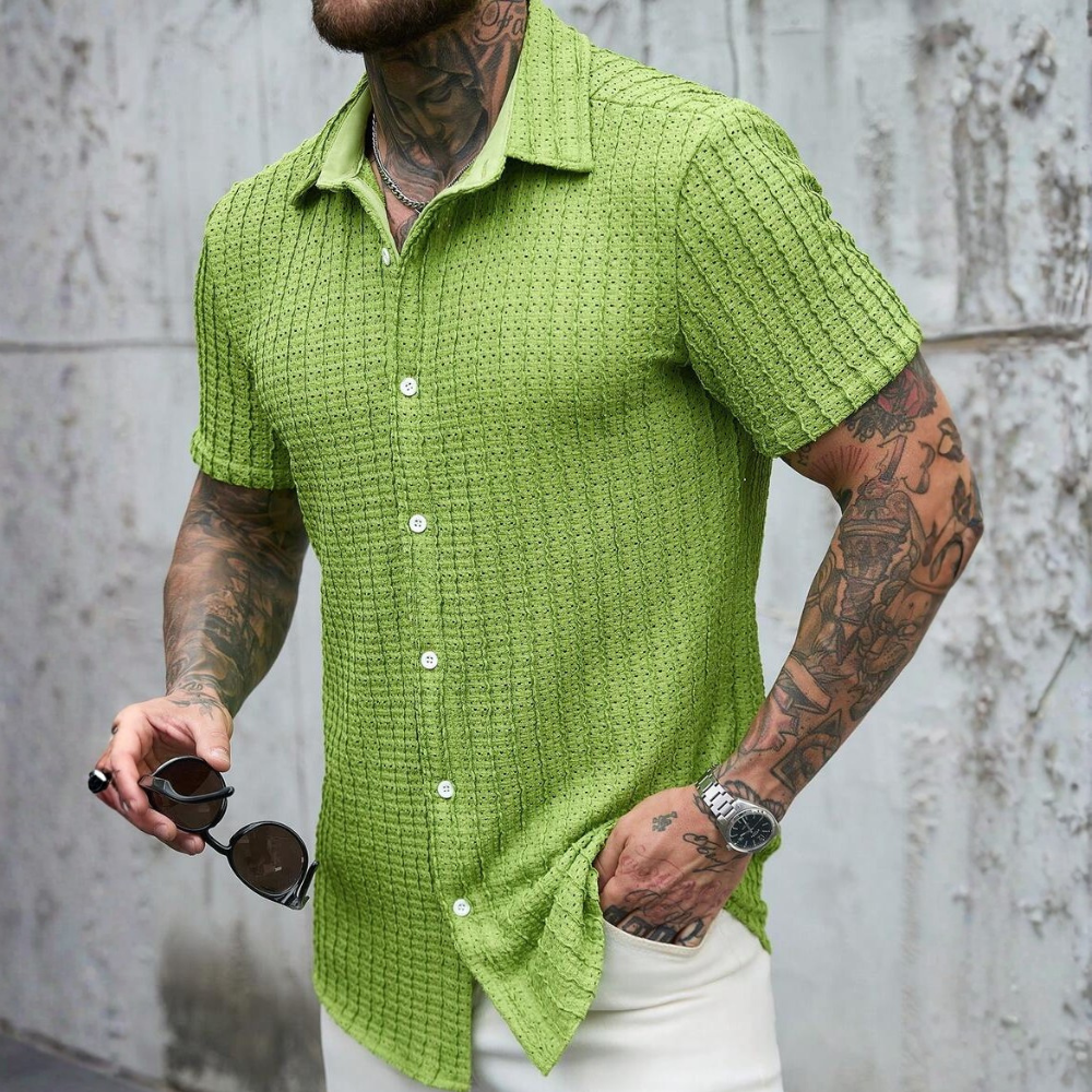 Geometric Jacquard Short Sleeve Casual Shirt