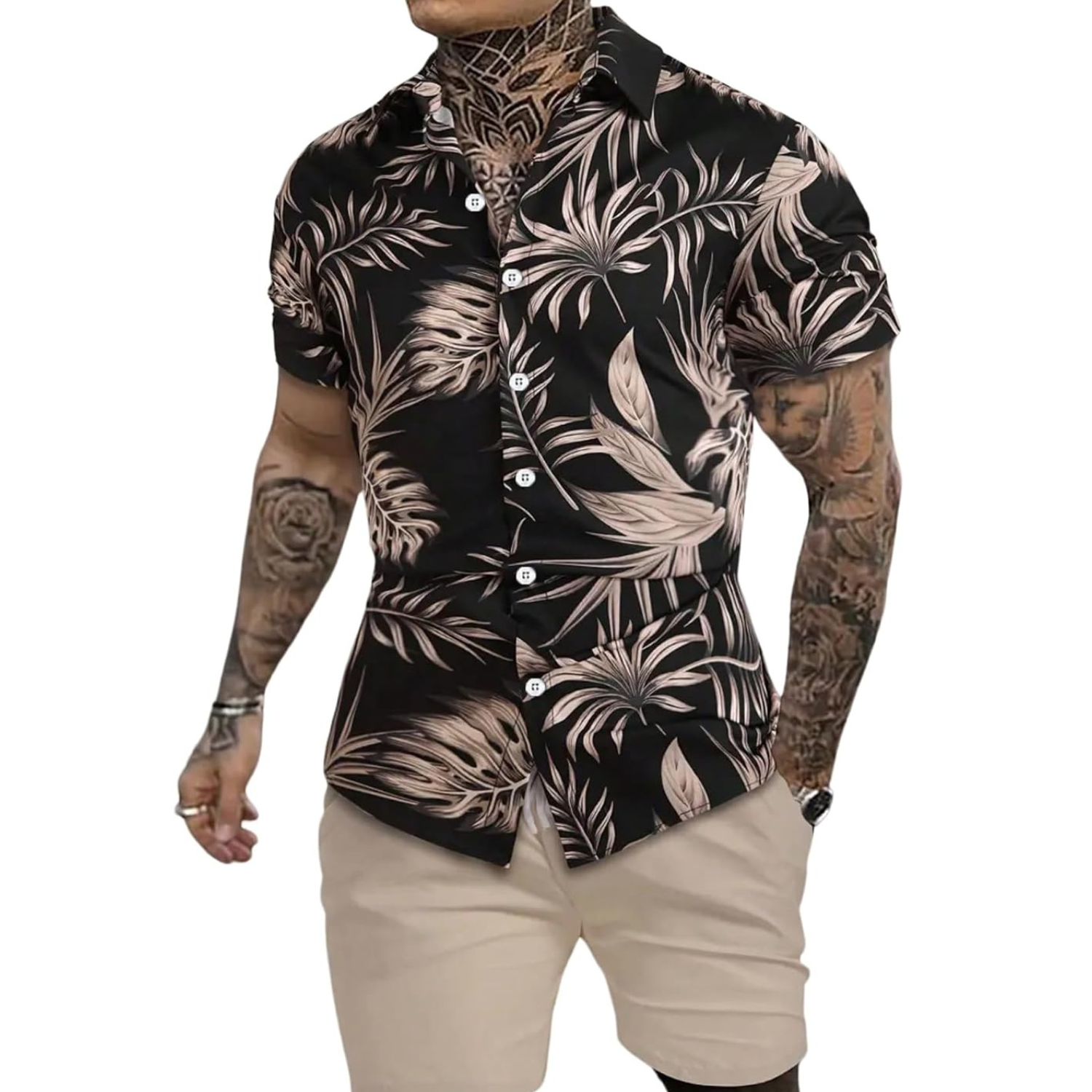 2 Pieces Button Down Shirt and Short Vacation Outfits Set