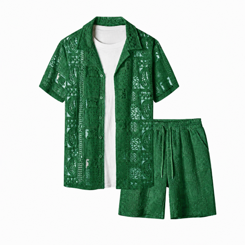 Beach Wear Short Sleeve Shirt and Short Set For Men