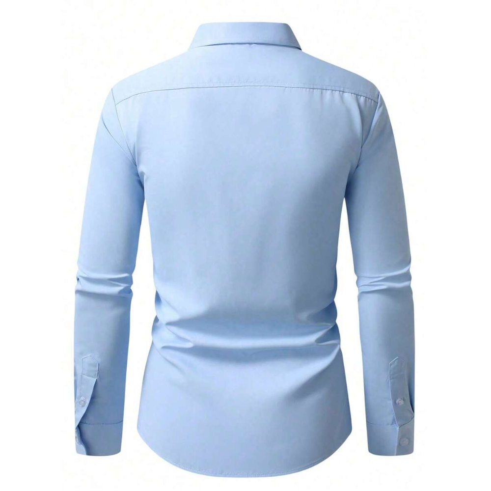 Plain Simple Long Sleeve Formal Dress Shirt Daily Wear For Men
