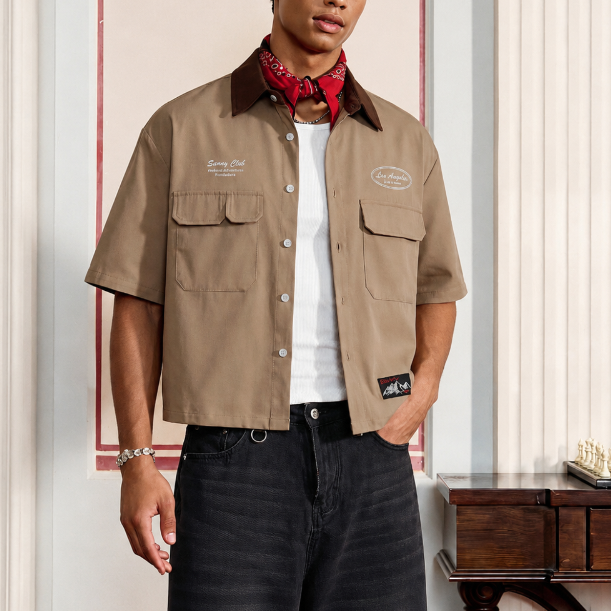 Loose Fit Plaid Pattern Short Sleeve Shirt For Men