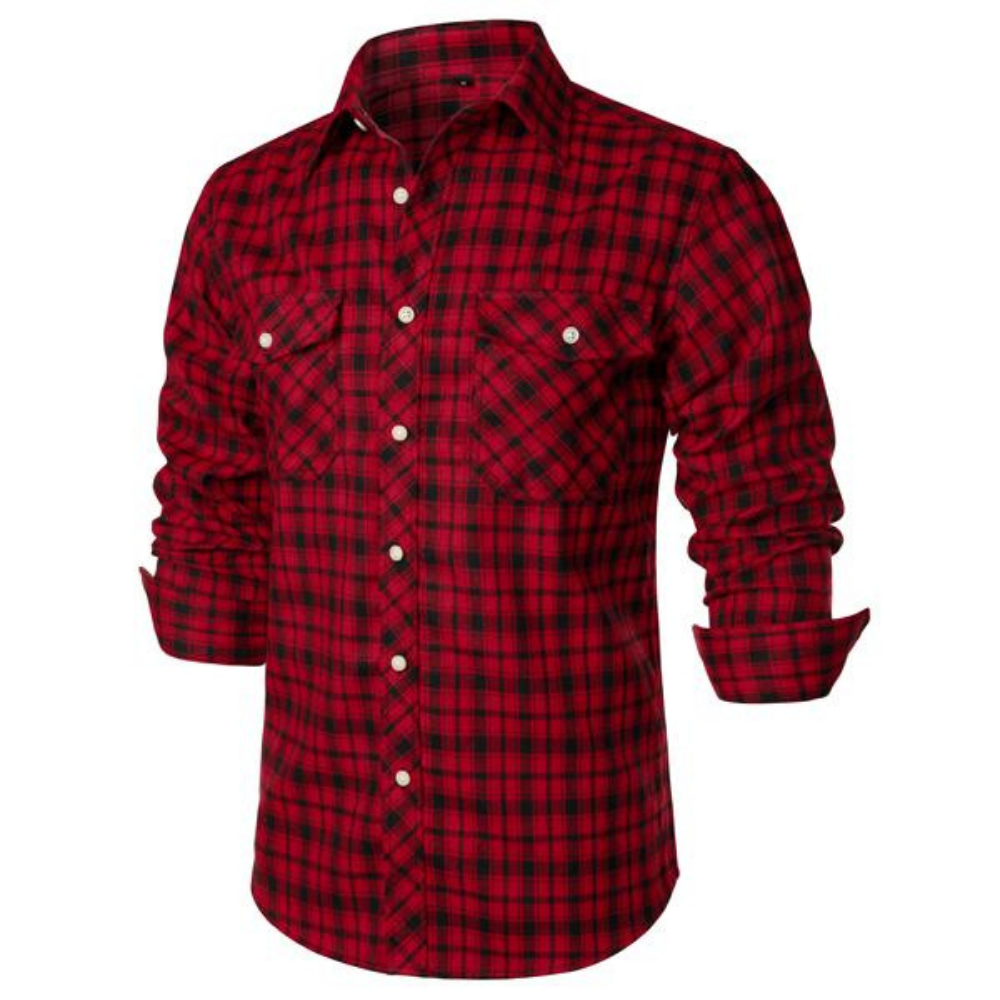 Plaid Flannel Button Up Shirt with Pockets and Classic Casual Fit for Men