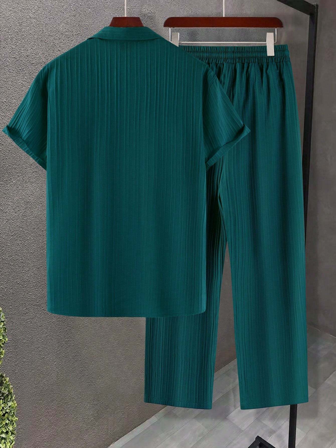 Solid Colored Button Up Shirt And Pants Without Tee-Vacay Outfit