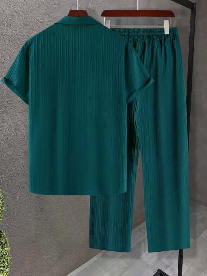 Solid Colored Button Up Shirt And Pants Without Tee-Vacay Outfit