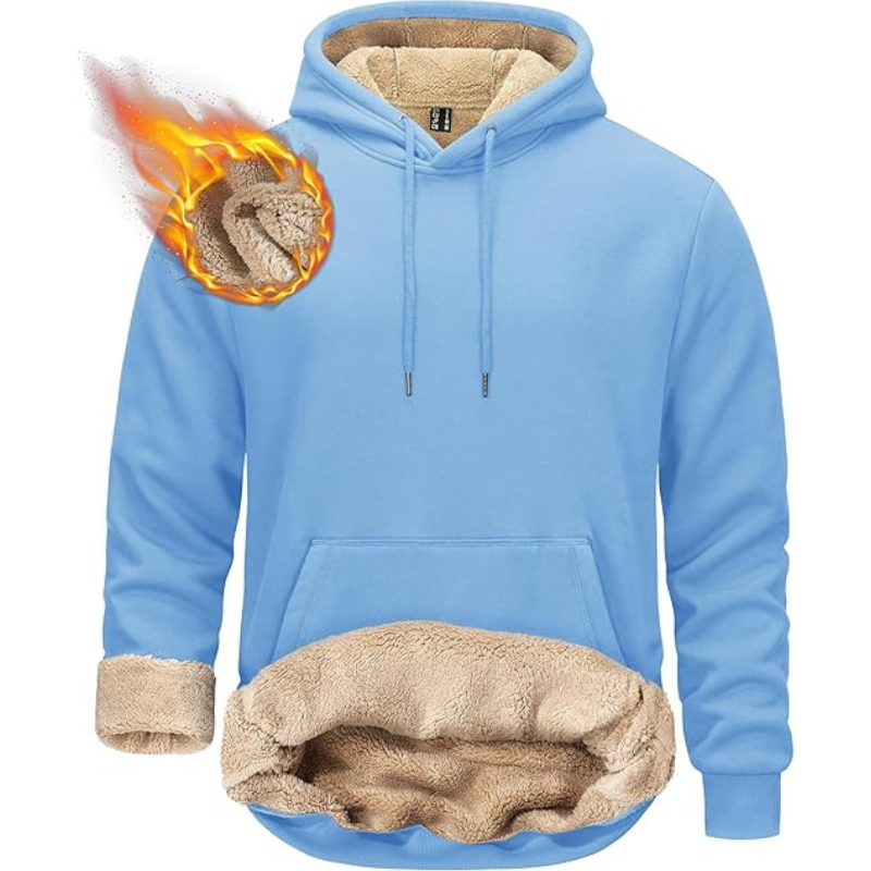 Mens Pullover Hoodie Thick Sherpa Lined Kangaroo Pocket Winter Windproof Warm Fleece Hoodie