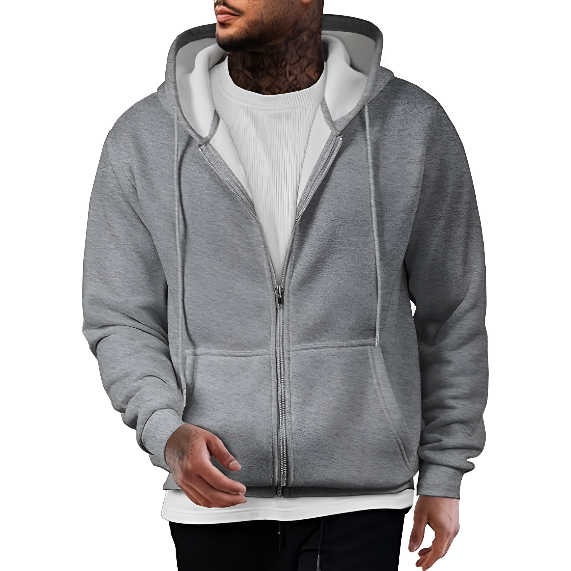 Full Zip Casual Cotton Hooded Fleece Sweatshirt For Men