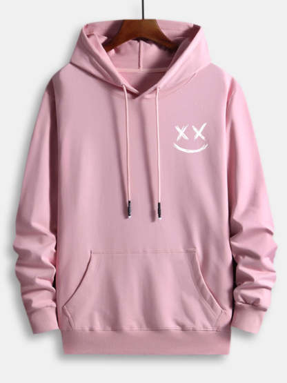 Smiley Print Cotton Hoodie-Vacay Outfit