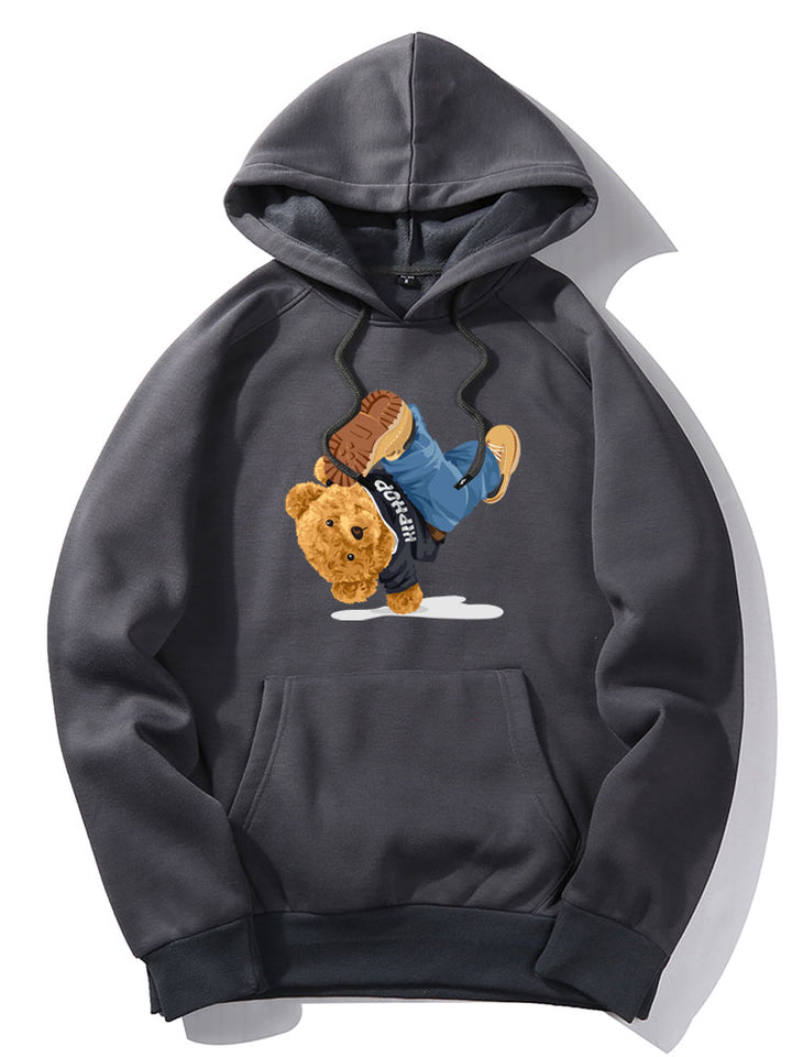 Break Dance Bear Print Hoodie-Vacay Outfit