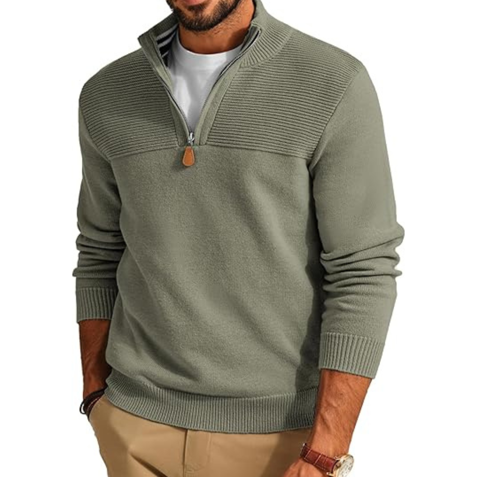 Slim Fit Quarter Zip Knit Pullover Sweater For Men