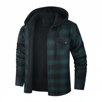 Thermal Flannel Plaid Winter Jacket With Pockets For Men
