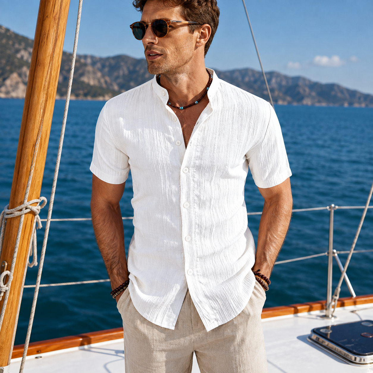 Solid Color Pack Of 5 Classic Button Up Short Sleeve Shirt For Men