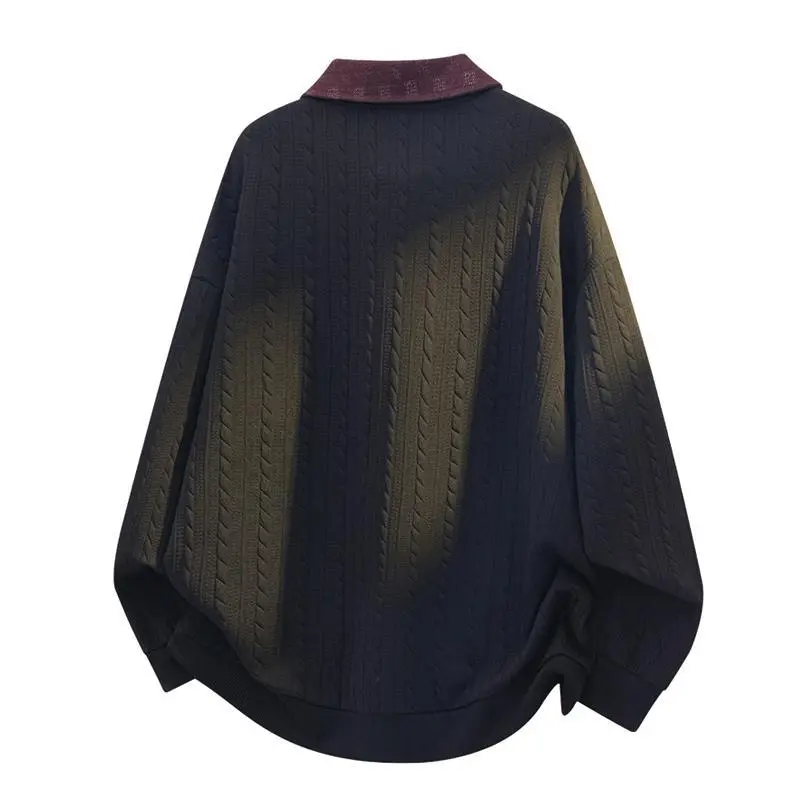 Pack of 2 Cable Knit Long Sleeve Polo Pullover T Shirt with Contrast Collar for Men