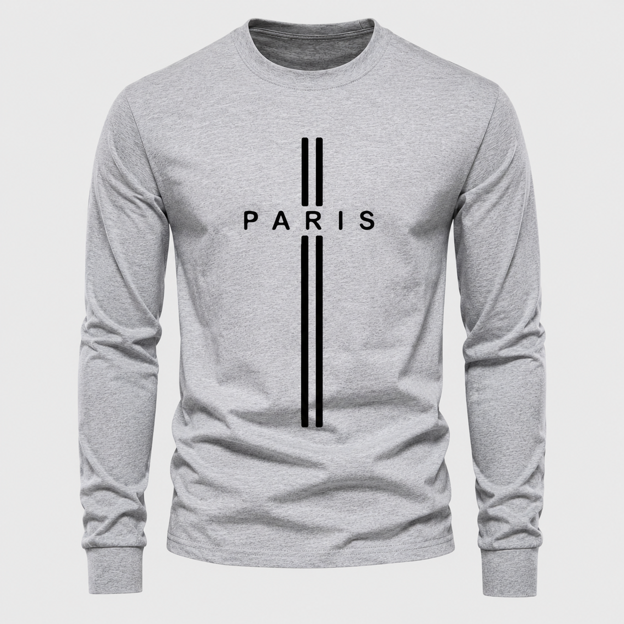 Paris Graphic Print Crew Collar Long Sleeve Casual T Shirt For Men