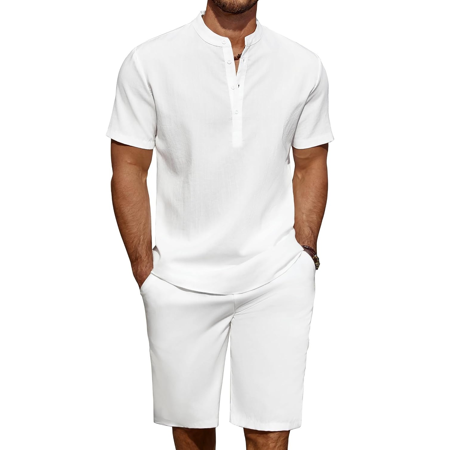 Casual Summer Wear Yoga Linen Shirt And Short Set For Men