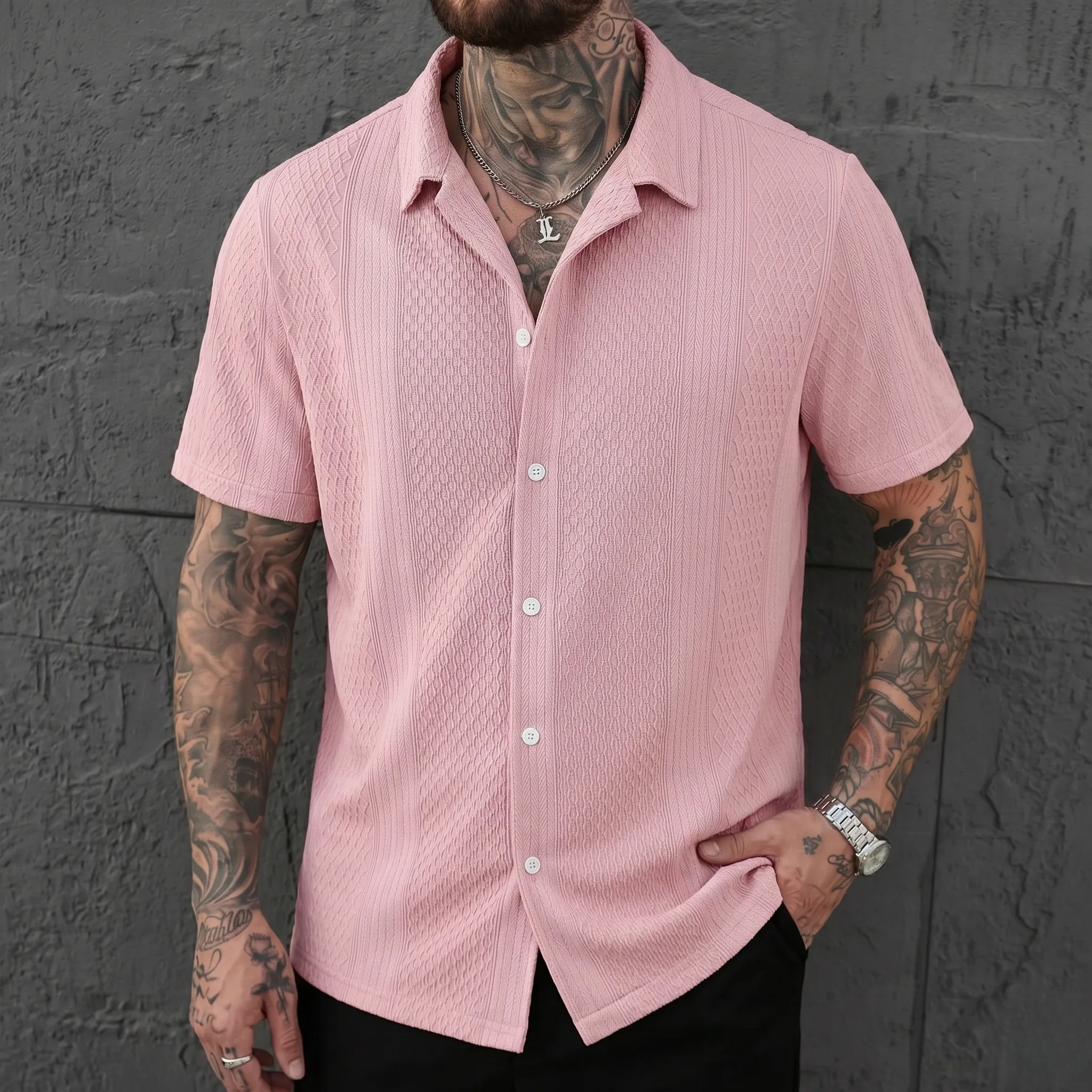 Plus Size Textured Jacquard Shirt For Men