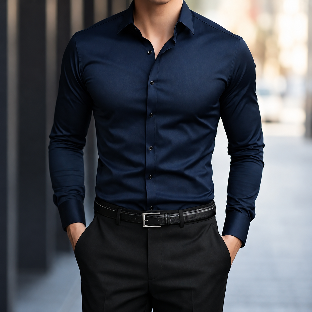 Slim Fit Long Sleeve Solid Color Formal Shirt For Men