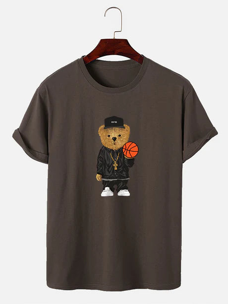 Basketball Bear Printed T-Shirt-Vacay Outfit