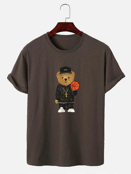 Basketball Bear Printed T-Shirt-Vacay Outfit