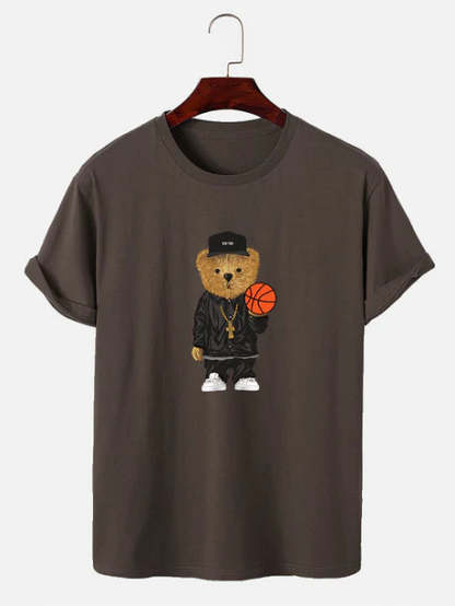 Basketball Bear Printed T-Shirt-Vacay Outfit
