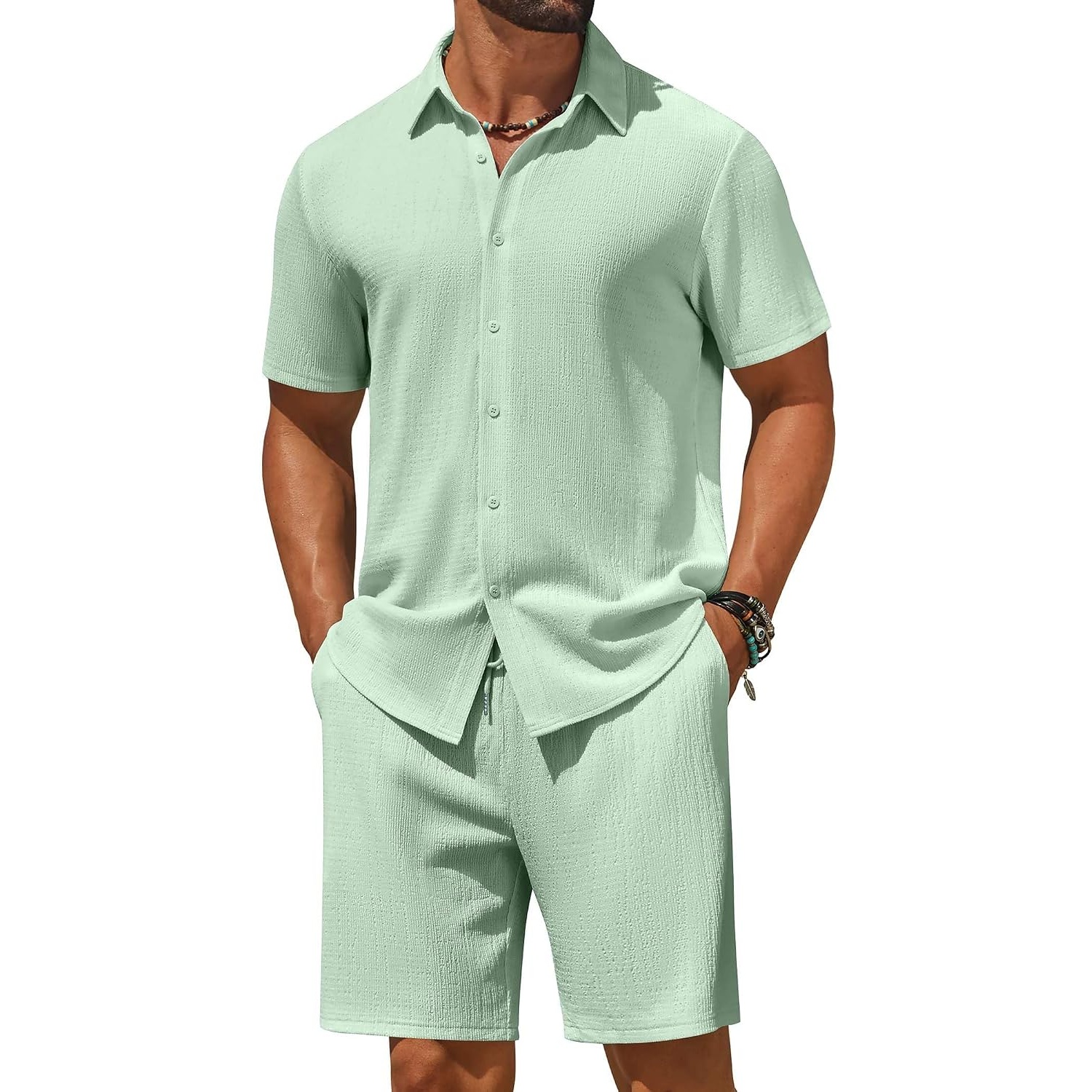 Casual Beach Short And Shirt Outfit Set For Men