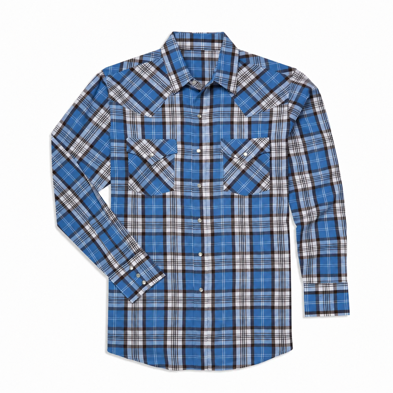 Classic Long Sleeve Western Style Snap Front Plaid Shirt For Men