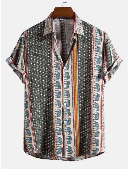 Abstract Elephant Printed Shirt-Vacay Outfit
