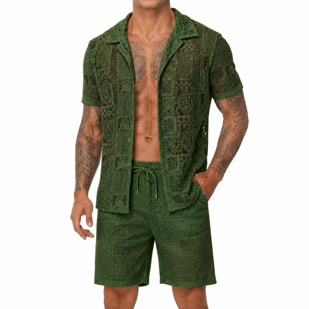 Beach Wear Short Sleeve Shirt and Short Set For Men