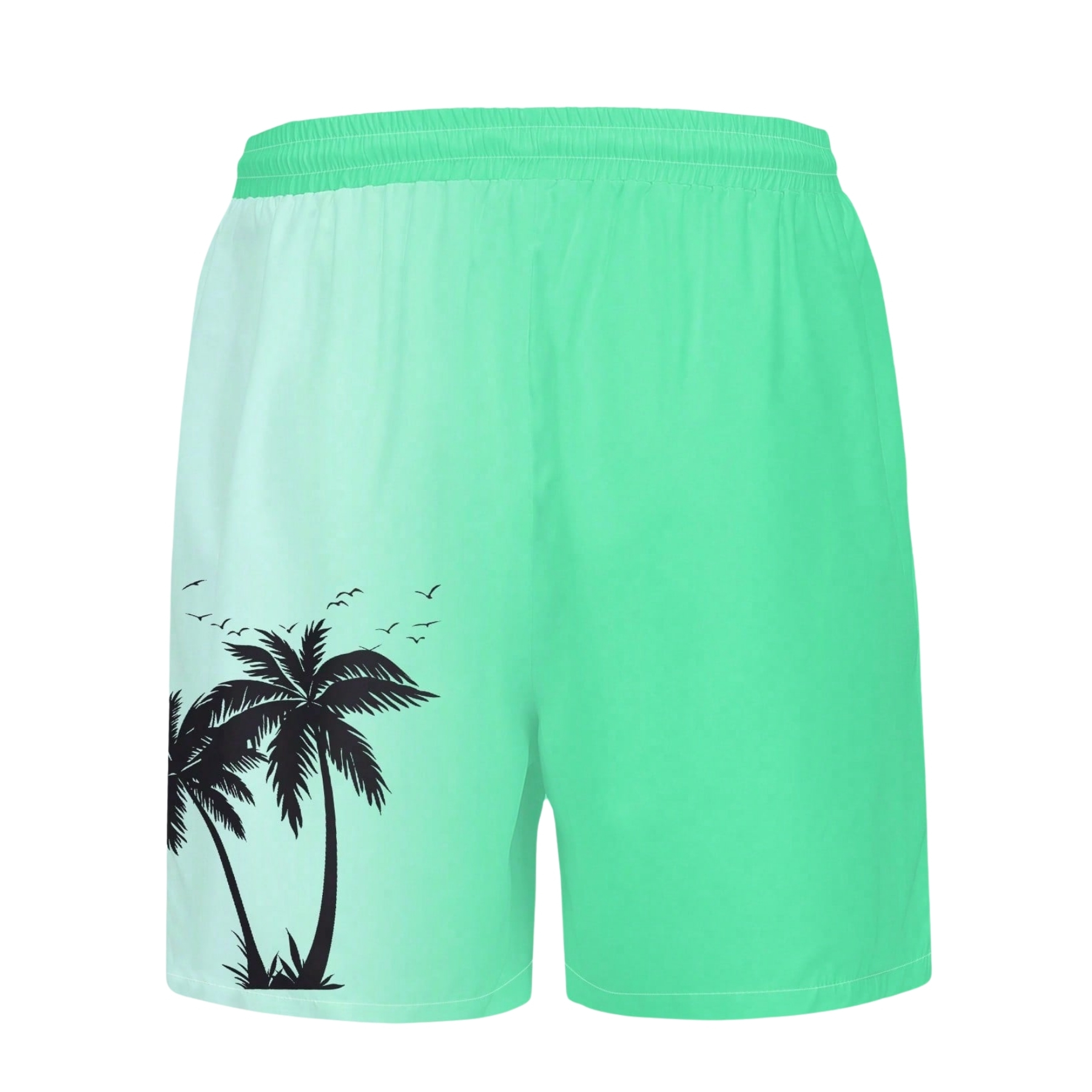 Coconut Tree Ombre Print Drawstring Swim Trunks For Men
