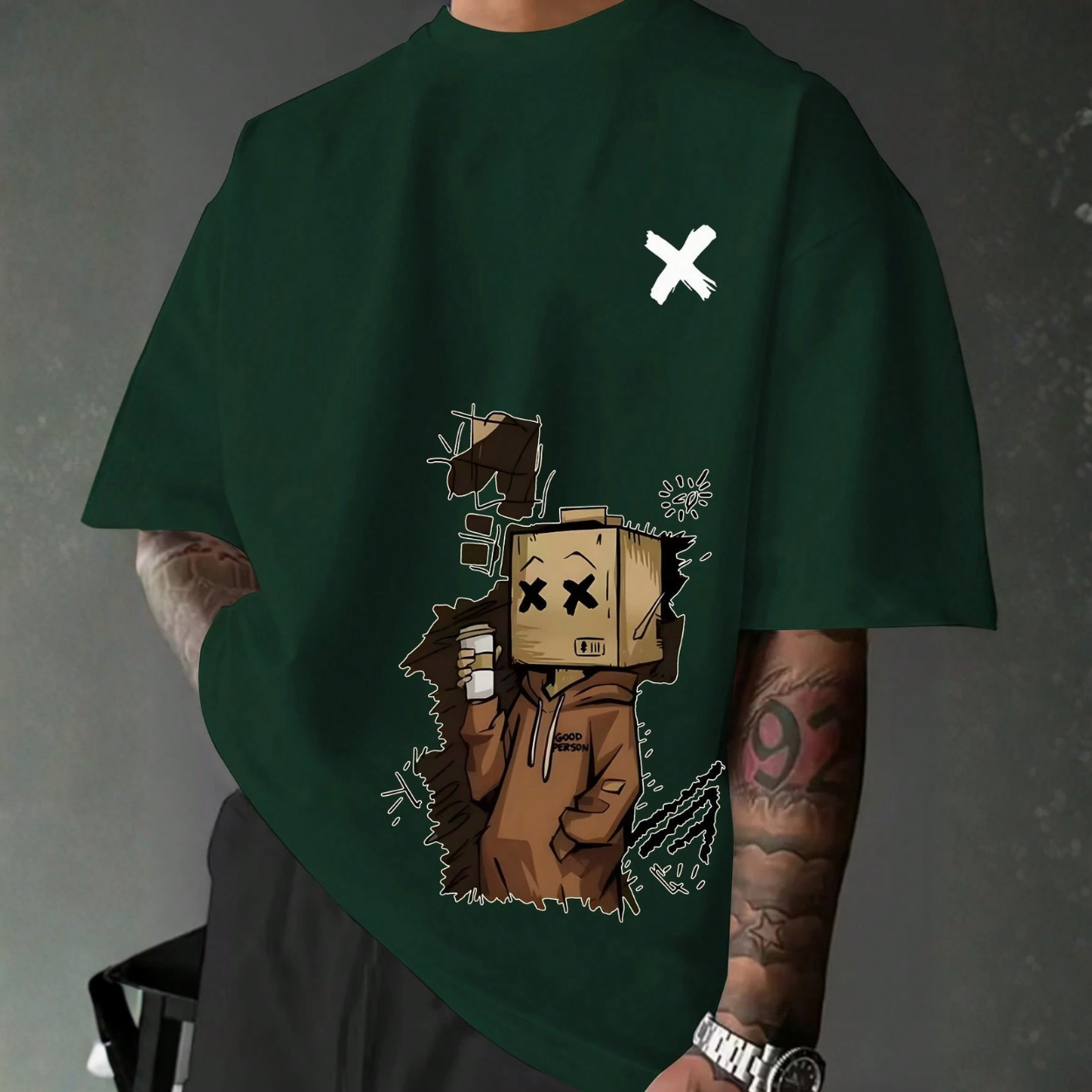 Printed Pattern Round Short Sleeve T Shirt For Men