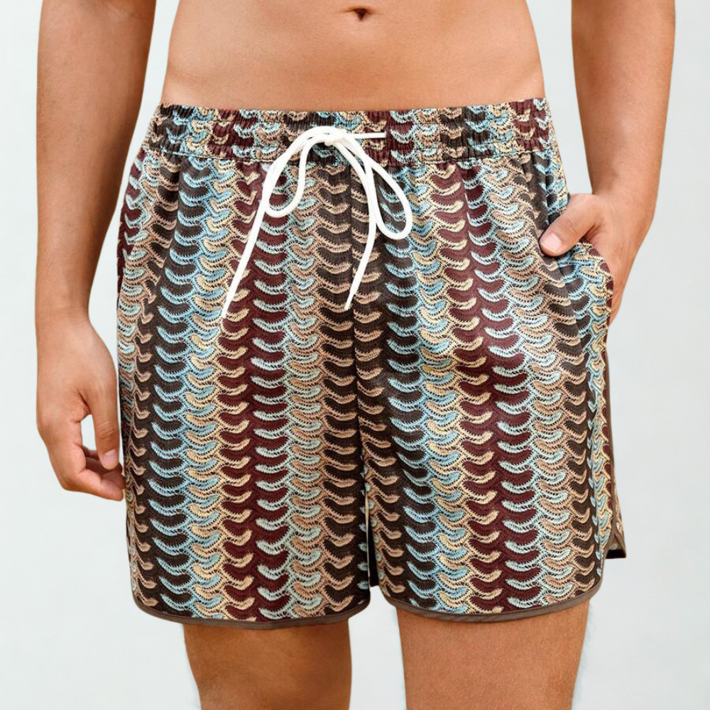[Copy]1pc Men's Summer Beach Vacation Style Drawstring Waist 2 In 1 Beach Shorts