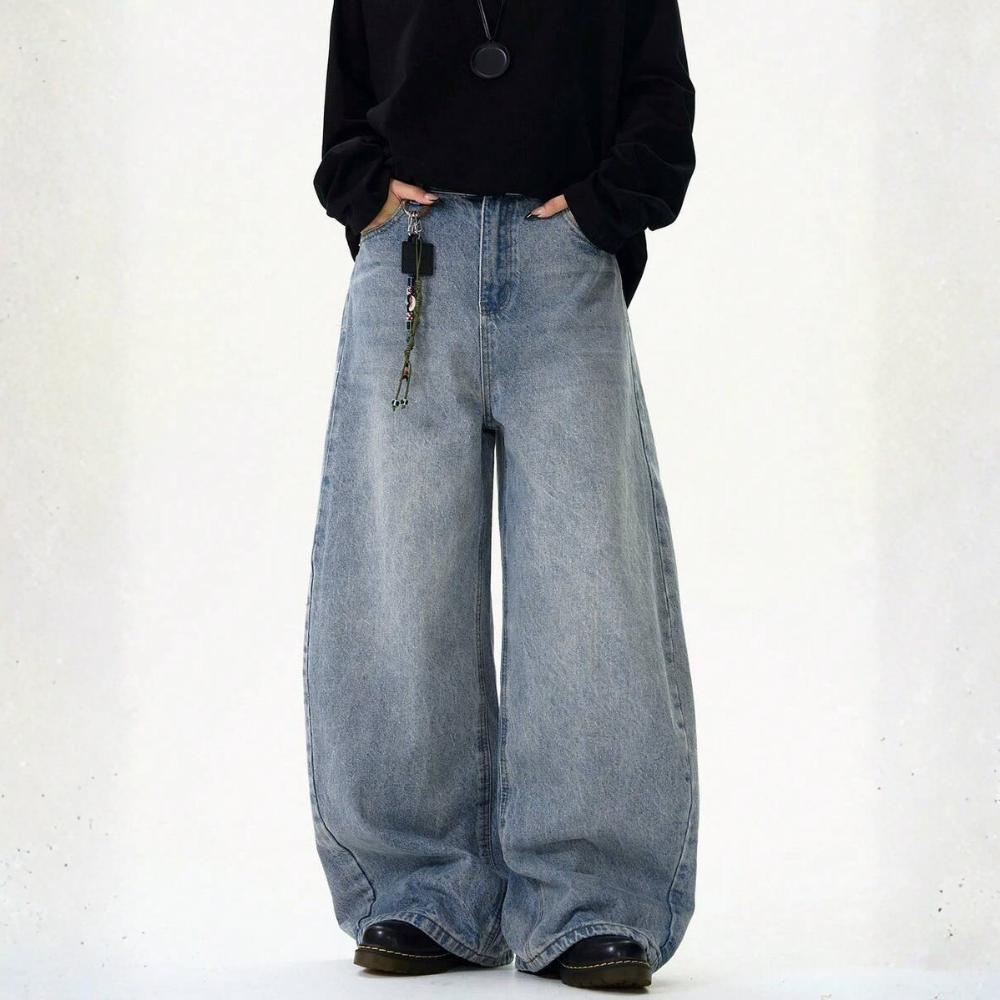 Loose Washed Denim Casual Baggy Wide Jeans For Men