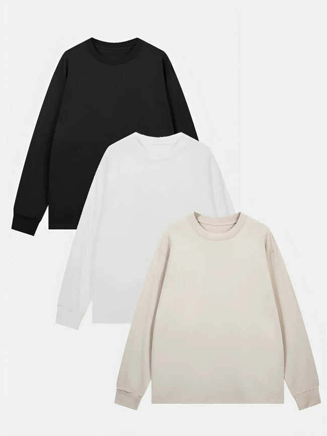 3 Pieces Long Sleeve Ribbed Cuff T-Shirt-Vacay Outfit