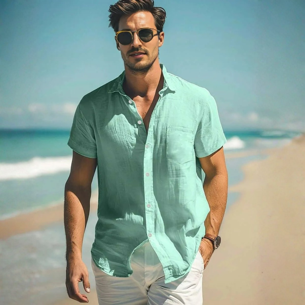 Solid Short Sleeve Casual Shirt For Men