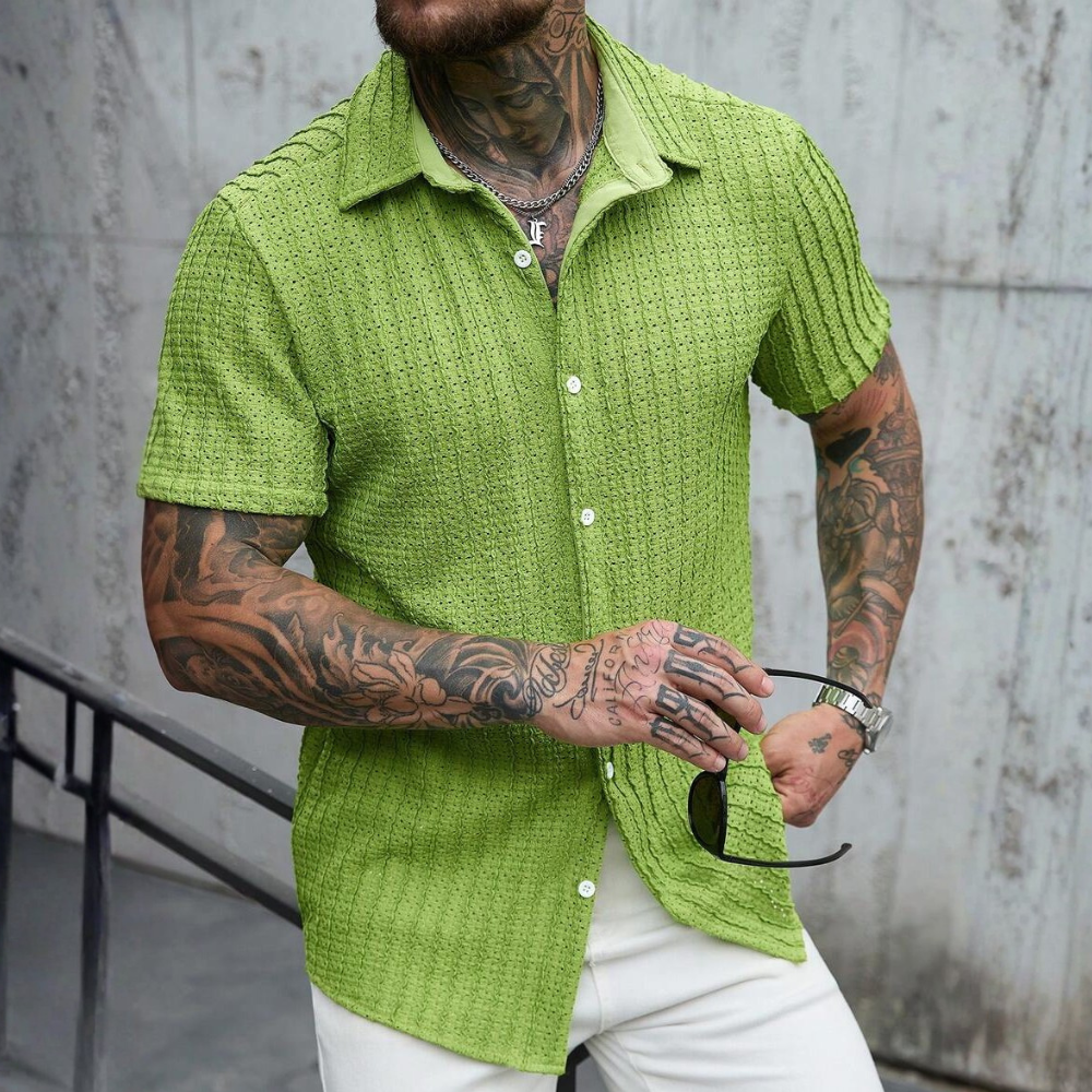 Geometric Jacquard Short Sleeve Casual Shirt