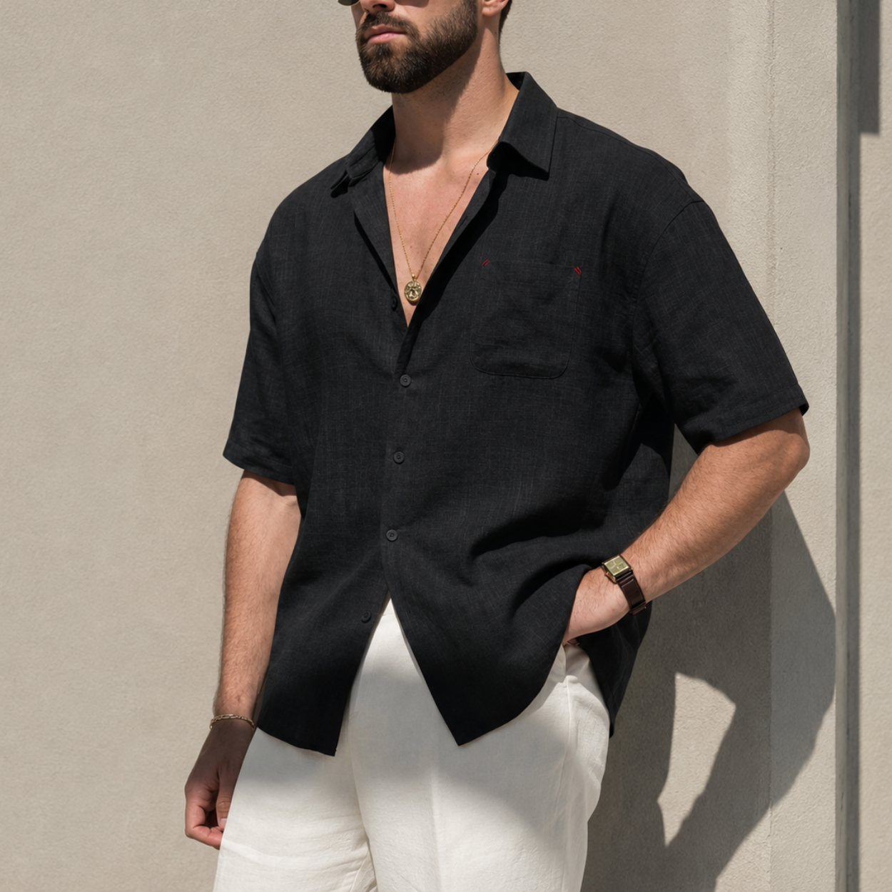 Classic Collared Short Sleeve Shirt For Men