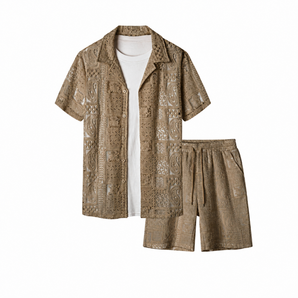 Beach Wear Short Sleeve Shirt and Short Set For Men