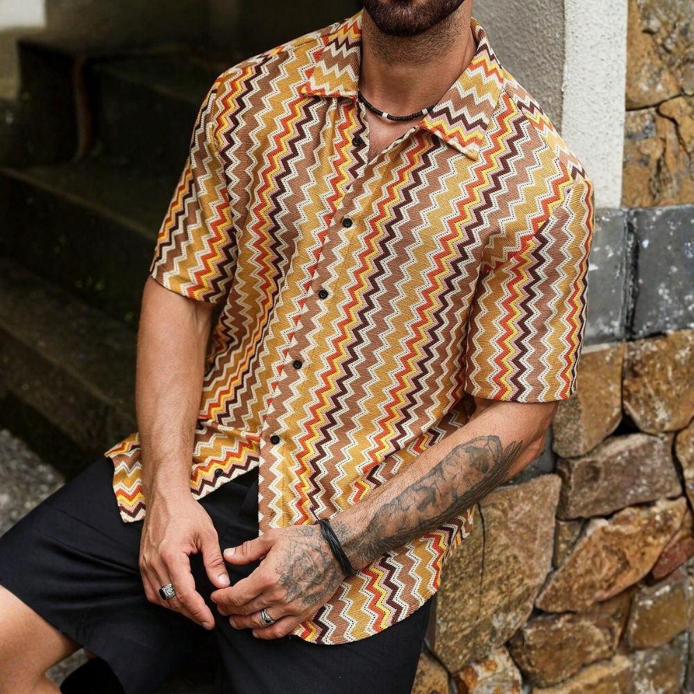 Casual Short Loose Sleeve Textured Sleeve Shirt For Men