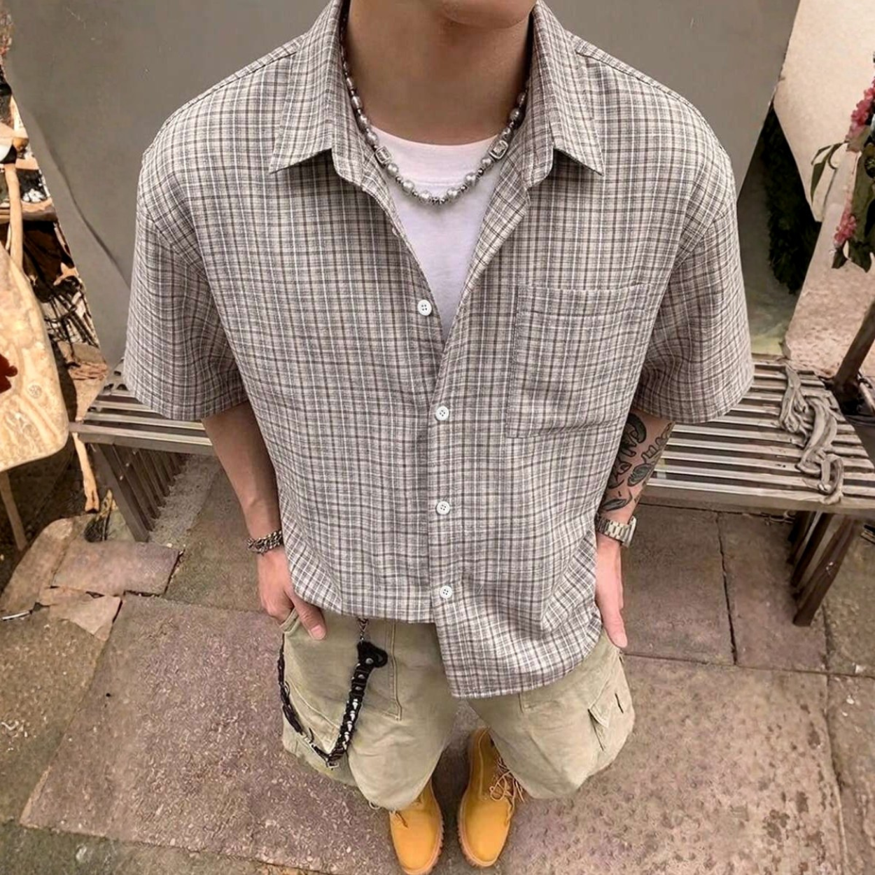 Classic Short Sleeve Shirt With Single Pocket For Men