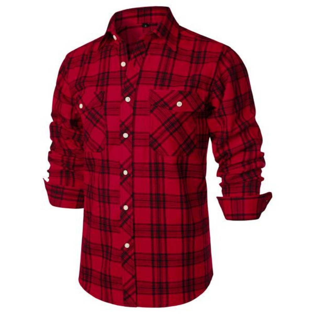Plaid Flannel Button Up Shirt with Pockets and Classic Casual Fit for Men