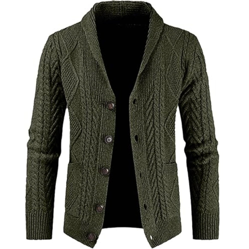 Men's Casual Wool Blend Cardigan Sweaters Long Sleeve Shawl Collar Buttons Down Cable Knit Sweater