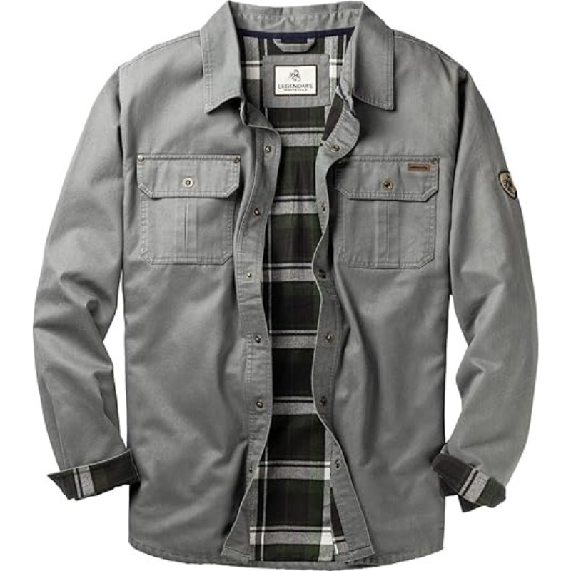 Mens Flannel Lined Shirt Jacket Waxed Cotton Water Resistant
