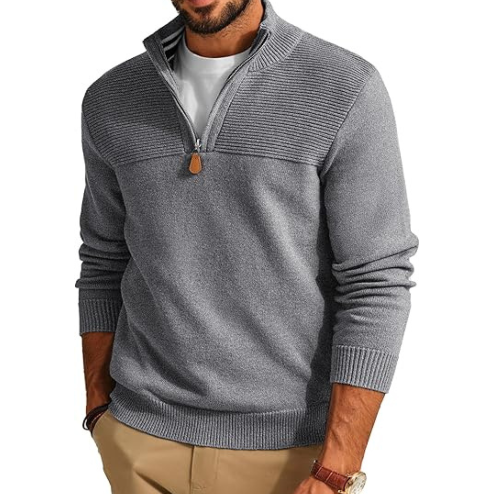 Slim Fit Quarter Zip Knit Pullover Sweater For Men