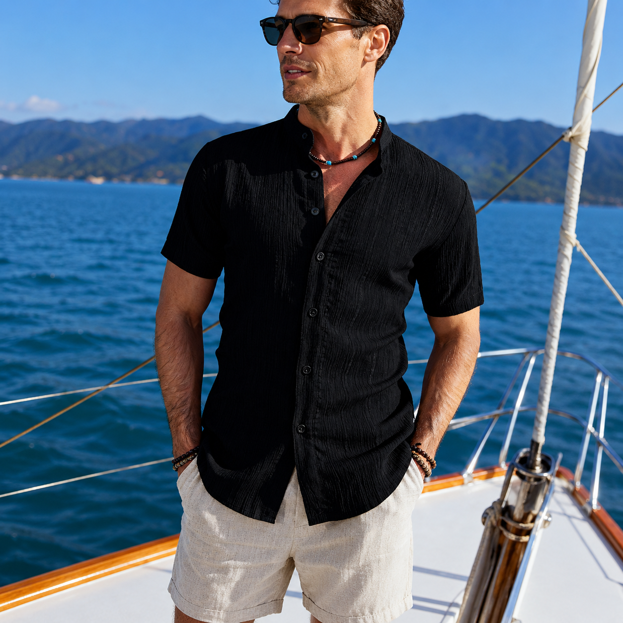 Solid Color Pack Of 5 Classic Button Up Short Sleeve Shirt For Men