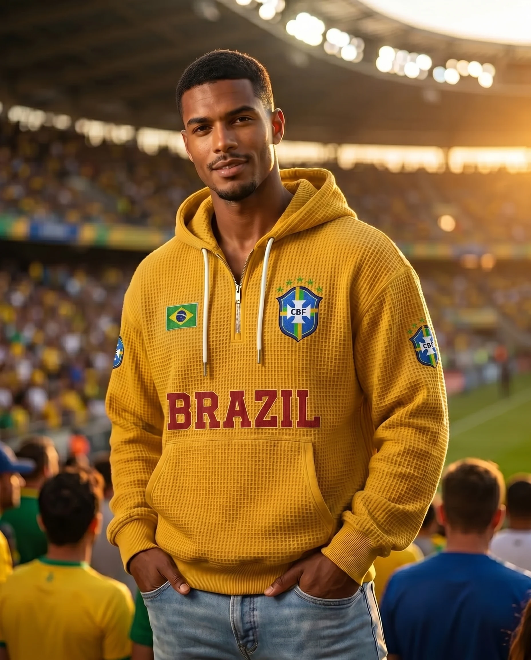 Brazil waffle quarter-zip football fan hoodie