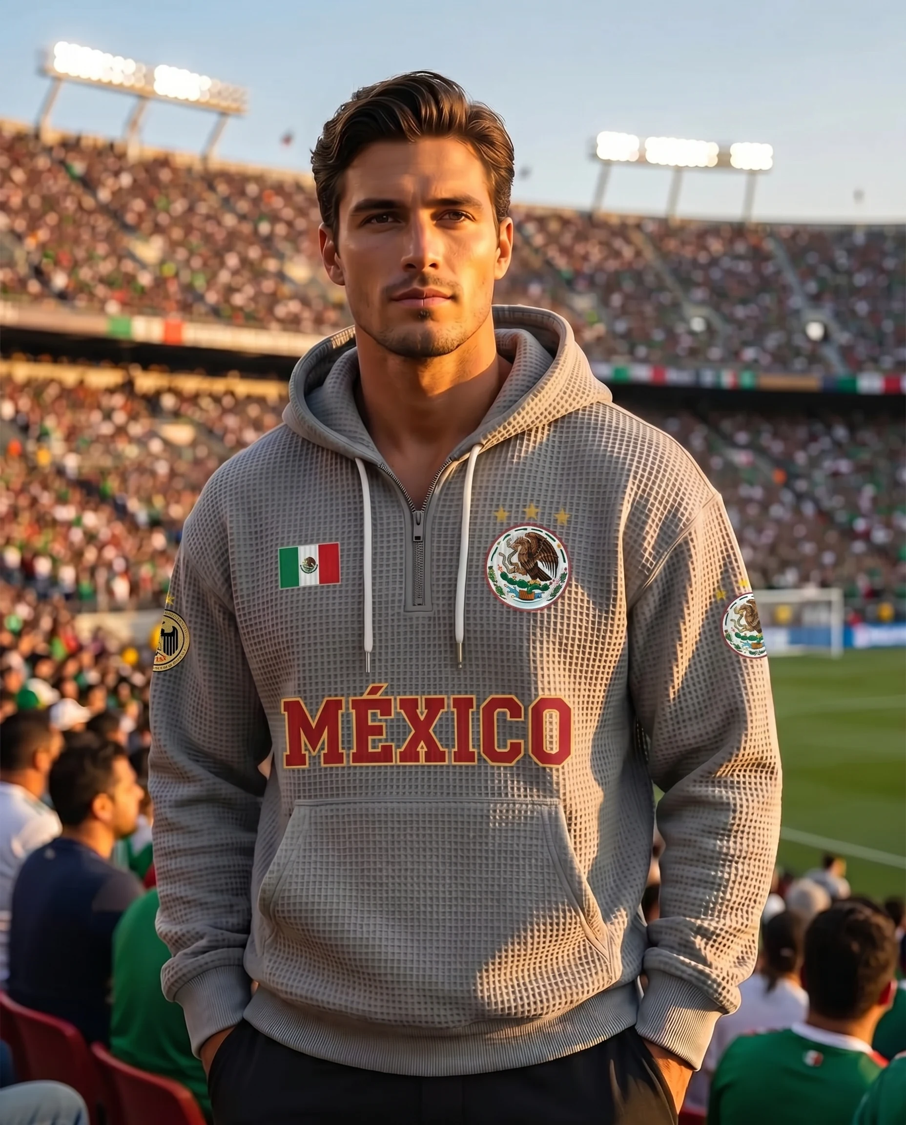 Mexico waffle quarter-zip football fan hoodie